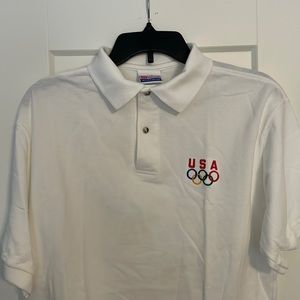Vintage Men’s Large White Embroidered USA Olympics Polo Shirt